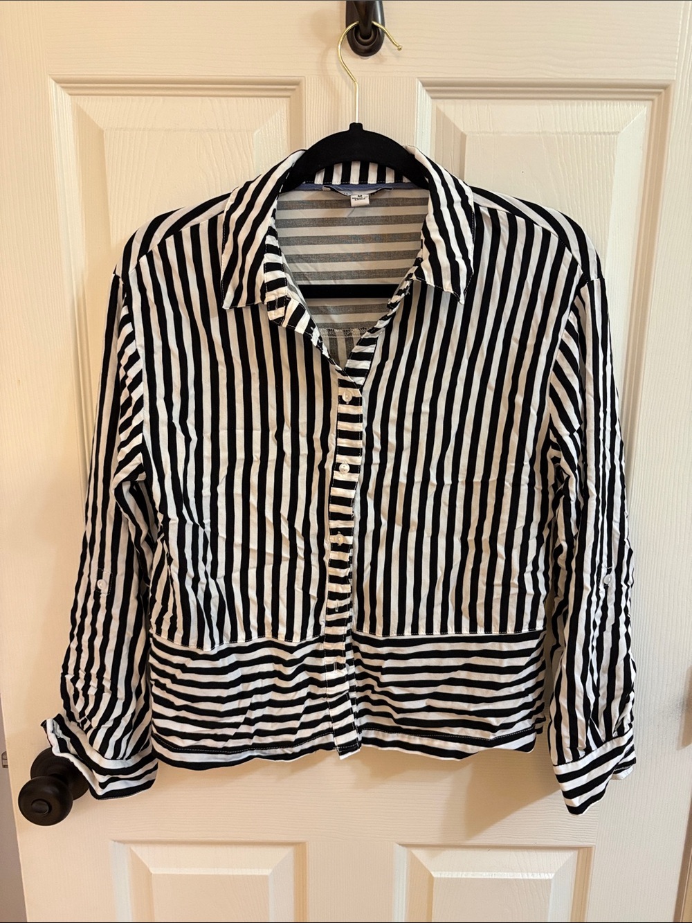 Striped Black and White Button-Down Shirt